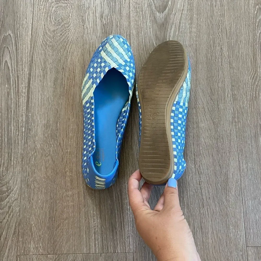 EASY SPIRIT E 360 Blue White Stretch Ballet Flat, Size 8.5